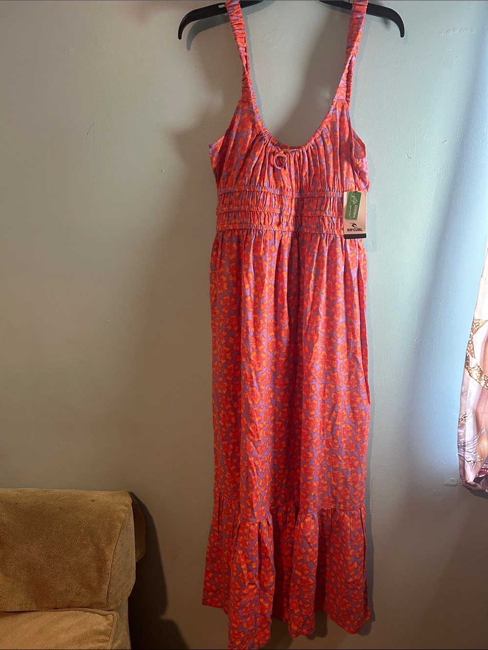 Rip Curl Coral and Orange Floral Maxi Dress